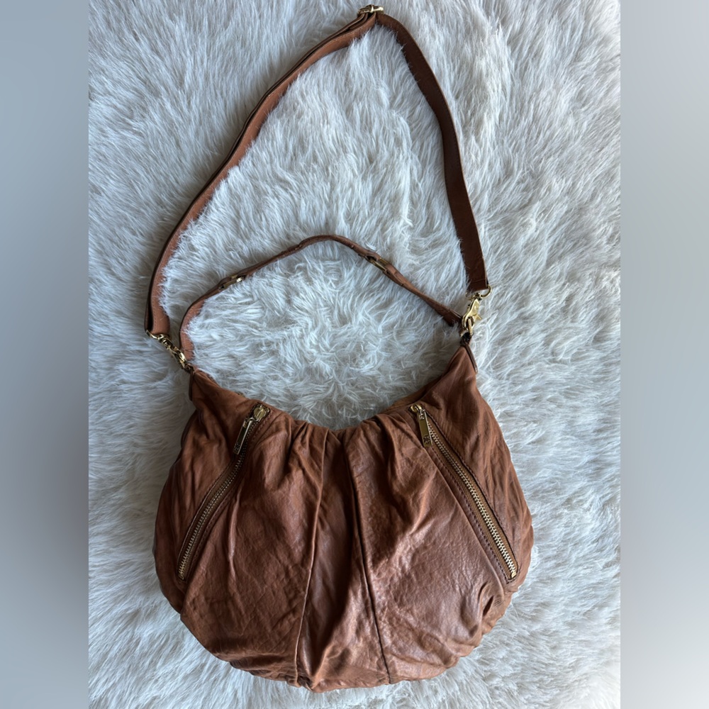Tory Burch Tan Leather hobo Shoulder Bag crossbody satchel Damaged short strap